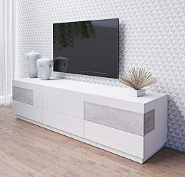 Pratico Porta TV L.206 grigio cemento e bianco lucido 