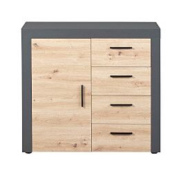Madia salvaspazio con 1 anta e 4 cassetti, colore  quercia con scocca grigio antracite