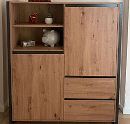 Credenza Madia industry 2 ante 2 cassetti, Rovere Nodato e struttura in Antracite