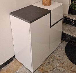 Moderna Scarpiera 2 ante, 1 anta ribalta bianco lucido ardesia, made in Italy