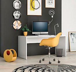 Moderna Scrivania salvaspazio Bianca lucida L.140, Made in Italy