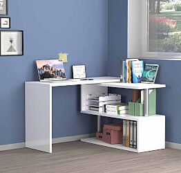 Funzionale Scrivania moderna pluriposizionabile finitura Bianca lucida, Made in Italy