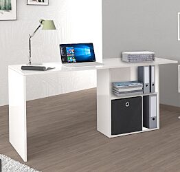 Scrivania bianco lucido, con vani contenitore, made in Italy