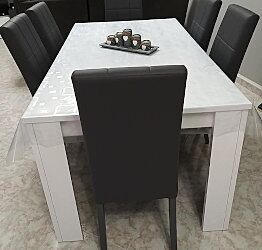 Tavolo a 6 posti, bianco laccato lucido serigrafato