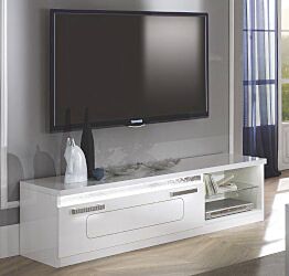 Porta TV bianco lucido con dettagli argento, Made in Italy