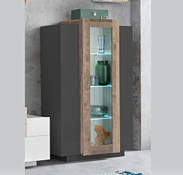 Vetrina moderna con 2 ante finitura Antracite e Oak, Made in Italy 