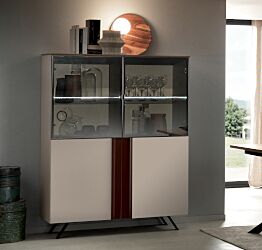 Madia contenitore Monteynard con 2 ante di vetro + 2 ante con maniglia a gola