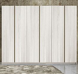 Armadio 6 ante battenti, Olmo Bianco con dettagli visone, Made in Italy