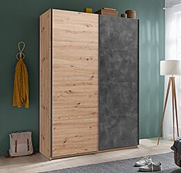 Armadio L.150 con 2 ante scorrevoli in finitura Rovere e Grigio smoke Zenzero Shop