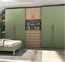 Armadio a 4 ante battenti e cassetti in finitura Royal Oak e Oliva