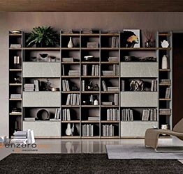 Parete attrezzata libreria di alta qualità in finitura Graniglia chiara, Grigio cenere e Rovere tabacco 