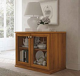 mobile buffet, credenza classic con 2 ante vetro, finitura noce sorrento Zenzero Shop