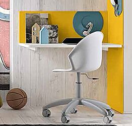 Scrivania sospesa senza gambe con tasca rimovibile in finitura Bianco frassino e Girasole