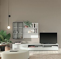 Parete attrezzata con vetrina  in finitura  Cemento artico 