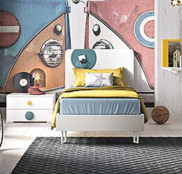 Letto singolo Brio con tasche in tessuto rimovibile in finitura Bianco frassino