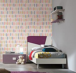 Letto singolo Ginger con  in finitura Bianco frassino e tessuto Violetta