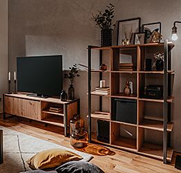 Soggiorno moderno stile Industry in finitura Antracite e Rovere nodato 