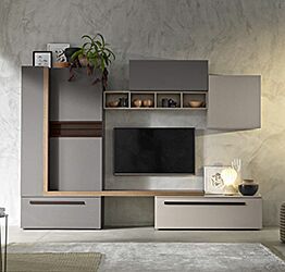 Parete attrezzata moderna Winnipeg in finitura Cachemire, Grigio londra e Noce naturale