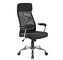 Poltrona direzionale con schienale in rete traspirante e poggiatesta, Nera