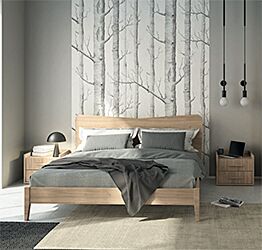 Letto matrimoniale Winner moderno con testata in legno, finitura Royal oak