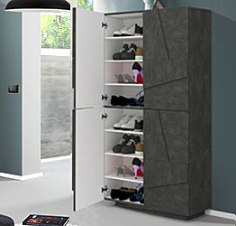 Scarpiera a 4 ante con disegni geometrici in finitura Ardesia