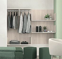 Panello attrezzato con 3 mensole e 2 tubi appendiabiti in finitura Noce brina