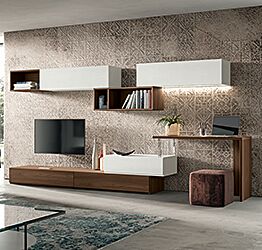 Parete attrezzata Nettuno in finitura Bianco frassinato e Quercia brown