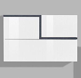 Pensile sospeso con una ribalta e 2 ante in finitura Bianco lucido e Ardesia