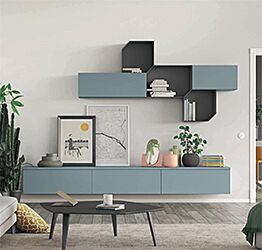 Parete attrezzata moderna in finitura Grigio titanio e Rovere gesso