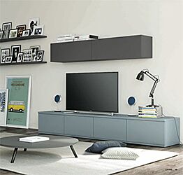 Parete attrezzata con porta tv in finitura Rovere gesso e Grigio titanio