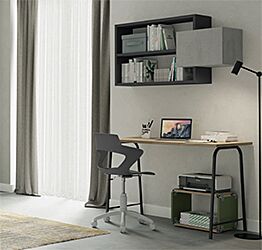 Scrivania moderna con gambe in metallo in finitura Grigio titanio e Noce brina