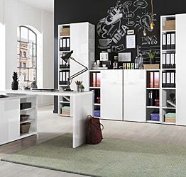 Ufficio Point completo con scrivania ad angolo reversibile in finitura Bianco Lucido