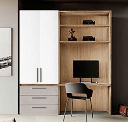 Zona studio per Smart working in Bianco Opaco, Noce Biondo e Grigio Seta