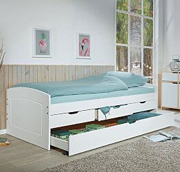 Letto in legno massello con secondo letto estraibile con ruote e 3 cassetti