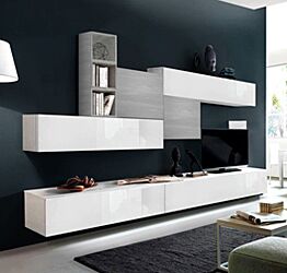 Parete attrezzate moderne parete da soggiorno con basi tv bianche lucide e pensili Artico e Gesso 