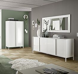 Sala da pranzo, bianca laccata lucida, composta da 2 madie