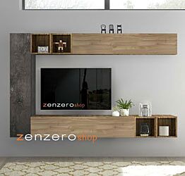Soggiorno Zenzero parete attrezzata sospesa moderna in finitura Cadiz e Piombo