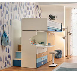 Letto a soppalco con armadio e scrivania Moretti Compact KC511