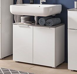 Mobili x il bagno a 2 ante, finitura Bianco Laccato e top Grigio Cemento
