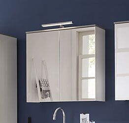 Pensile moderno a specchio, 2 ante, Bianco Laccato e top Grigio Cemento