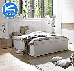 Letti matrimoniali, letto in ecopelle con contenitore, finitura Bianca