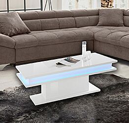 Tavolino da caffè con luce led, finitura Bianco lucido