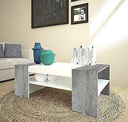 Tavolino soggiorno moderno, Bianco e Cemento