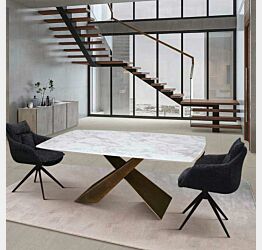 tavolo con gamba bronzo e piano in ceramica