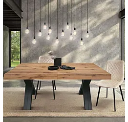 Tavolo con 6 allunghe,  colore nero e piano in nobilitato finitura Rovere rustico 