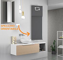 Bagno di design sospeso Bianco, Rovere, Grigio con specchio inclinabile