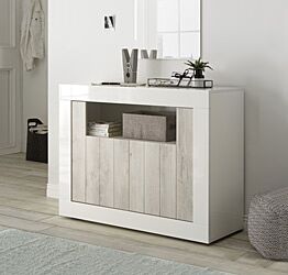 Madia moderna con 2 ante in finitura Pino Bianco e Bianco Lucido