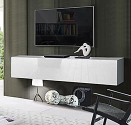 Base TV sospesa anta a ribalta, finitura bianca lucida