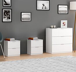 Set Composto da Comò e 2 Comodini, finitura bianco opaco