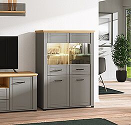 Vetrina doppia colonna, finitura Rovere e Carbone